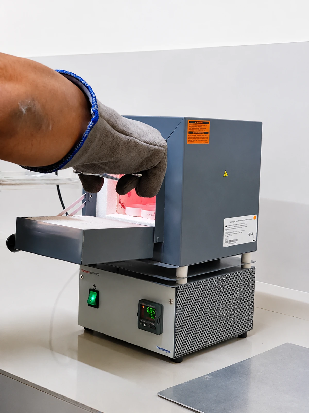 Thermolyne muffle furnace for ash content testing of coconut charcoal briquettes