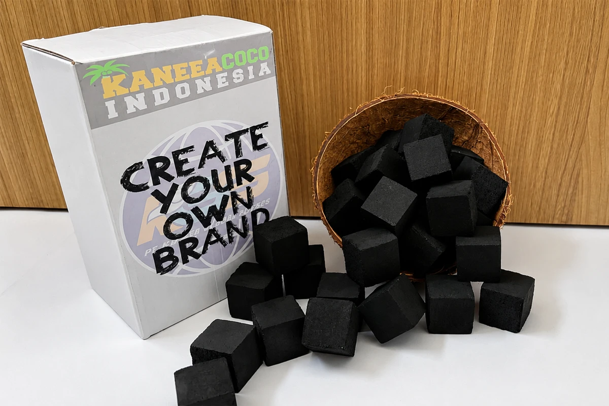 OEM private label coconut charcoal briquettes packaging from Indonesia